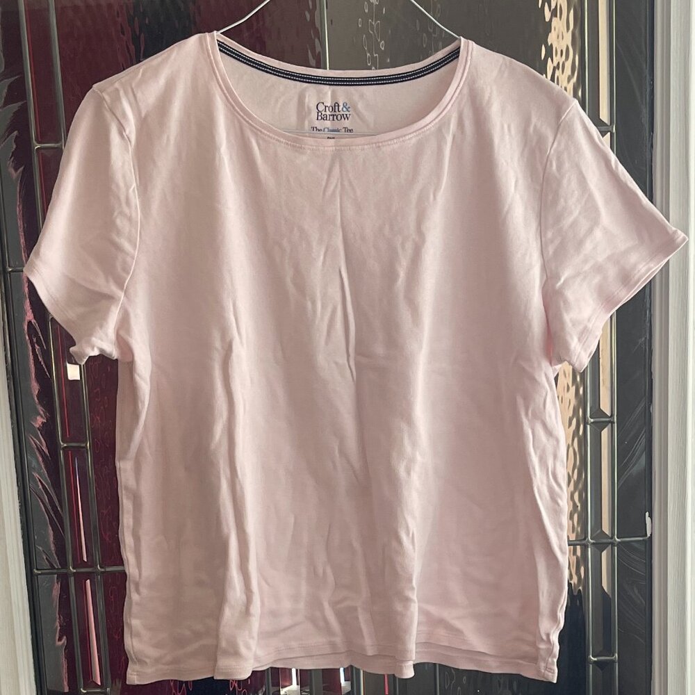 Croft & Barrow Classic Tee Super Soft Stretch Womens Lt Pink Short Sleeve Sz PXL